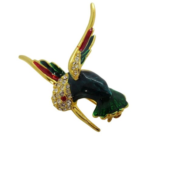 Vintage Hummingbird Brooch Pin Enamel Rhinestone 2" MCM Jewelry Unmarked ROMAN - Picture 2 of 6